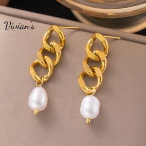531 Cuban chain freshwater pearl earrings